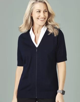 Womens Zip Front Short Sleeve Knit Cardigan