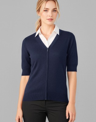 Zip Front Womens Short Sleeve Knit Cardigan