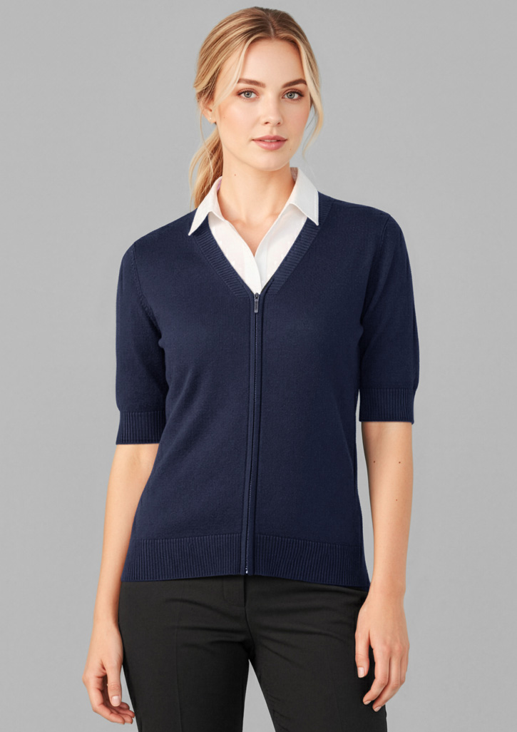 Zip Front Womens Short Sleeve Knit Cardigan