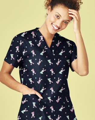 Womens Easter V-Neck Short Sleeve Scrub Top