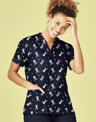 Womens Easter V-Neck Short Sleeve Scrub Top