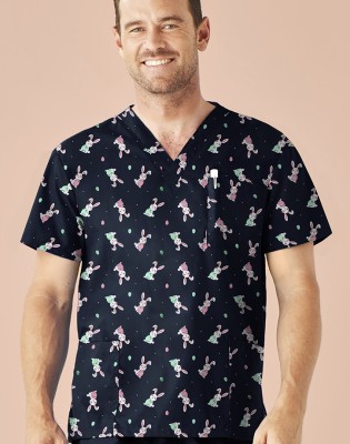 Mens Easter V-Neck Short Sleeve Scrub Top