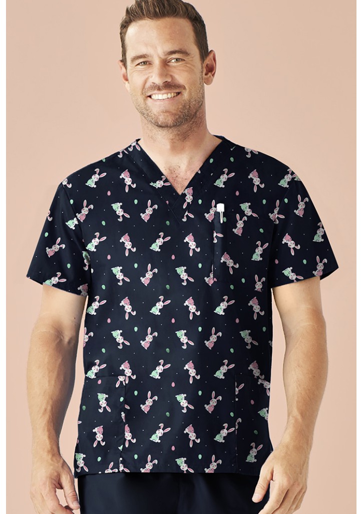 Mens Easter V-Neck Short Sleeve Scrub Top