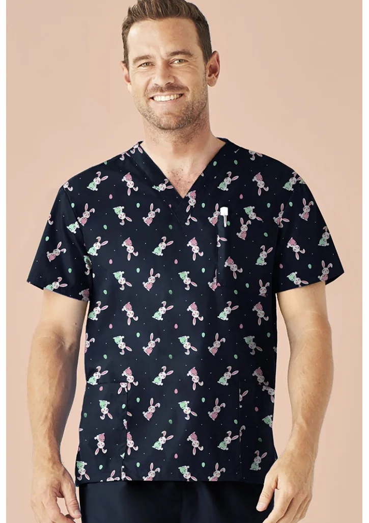 Mens Easter V-Neck Short Sleeve Scrub Top