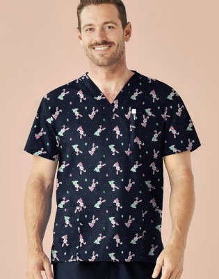 Mens Easter V-Neck Short Sleeve Scrub Top