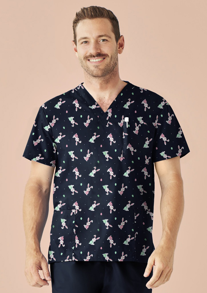 Mens Easter V-Neck Short Sleeve Scrub Top