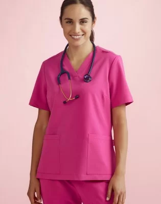 Womens Pink V-Neck Scrub Top
