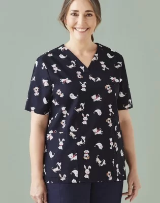Womens Printed Best Friends Scrub Top