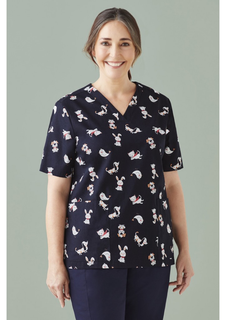 Womens Printed Best Friends Scrub Top