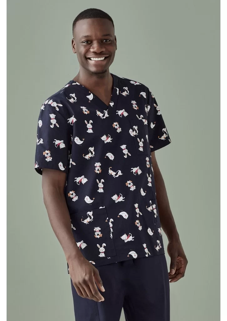 Mens Printed Best Friends Scrub Top
