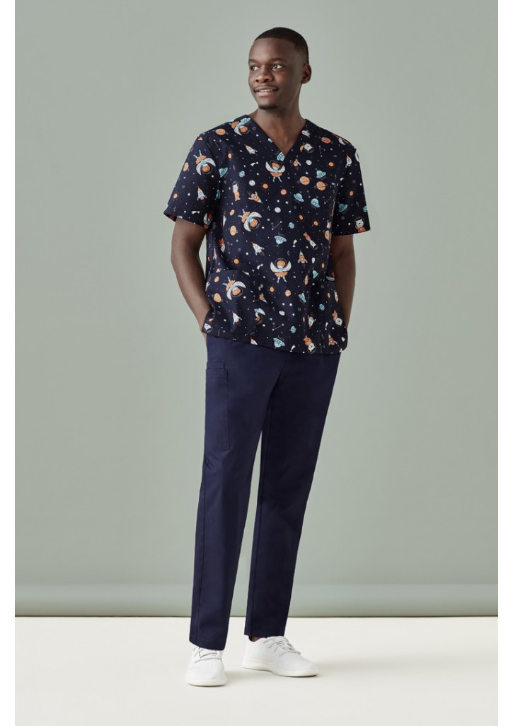 Mens Printed Space Party Scrub Top