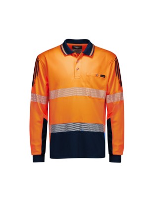 Mens Hi Vis Flux Segmented Tape Long Sleeve Polo