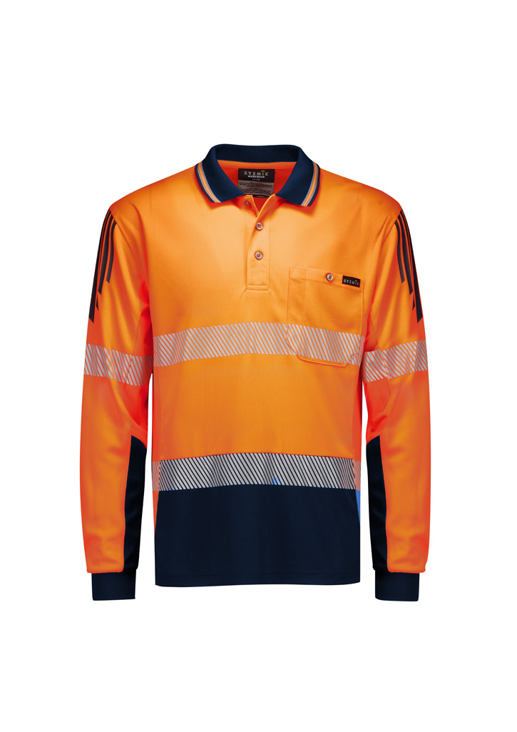 Mens Hi Vis Flux Segmented Tape Long Sleeve Polo