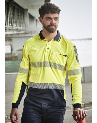 Mens Hi Vis Flux Segmented Tape Long Sleeve Polo