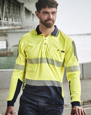Mens Hi Vis Flux Segmented Tape Long Sleeve Polo