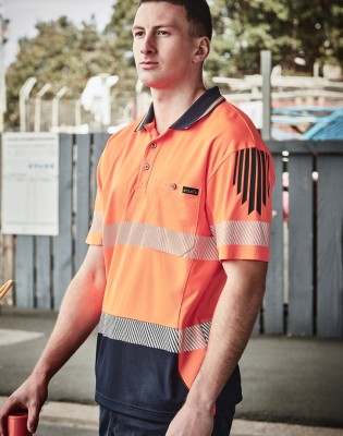Mens Hi Vis Flux Segmented Tape Short Sleeve Polo