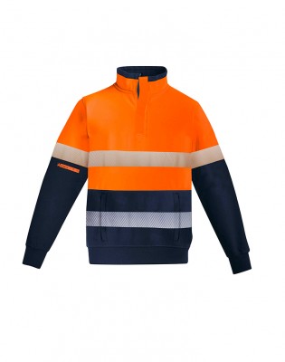 Mens Orange Flame Hi Vis 1/4 Zip Brushed Fleece Pullover - Hoop Taped
