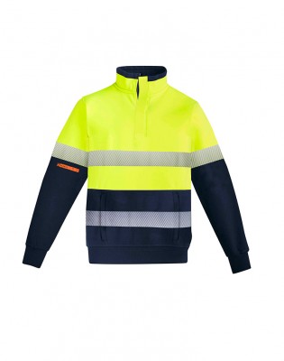 Mens Orange Flame Hi Vis 1/4 Zip Brushed Fleece Pullover - Hoop Taped