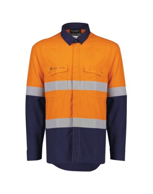 Mens Orange Flame Lightweight Ripstop Spliced Shirt - Hoop Taped