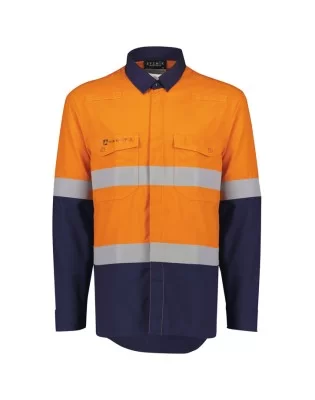 Mens Orange Flame Lightweight Ripstop Spliced Shirt - Hoop Taped