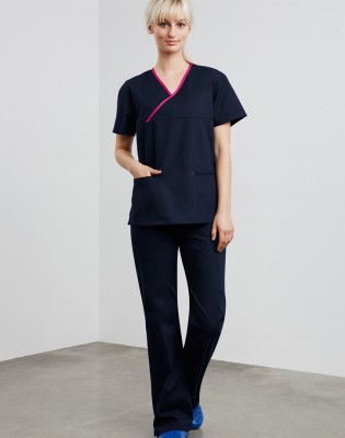 Ladies Contrast Crossover Scrubs Top