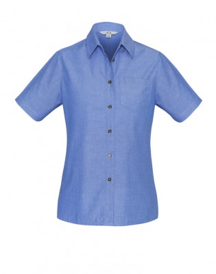 Ladies Wrinkle Free Chambray Short Sleeve Shirt