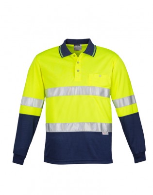Mens Hi Vis Spliced Long Sleeve Polo - Hoop Taped