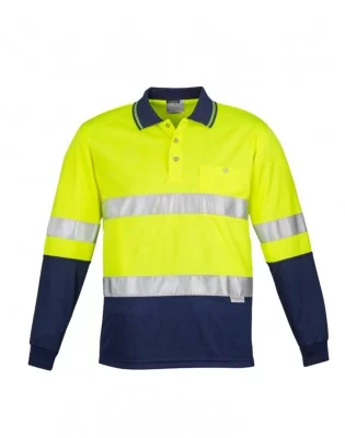 Mens Hi Vis Spliced Long Sleeve Polo - Hoop Taped