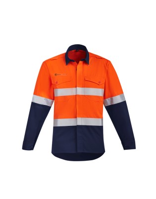 Mens Orange Flame Hi Vis Open Front Spliced Shirt - Hoop Taped