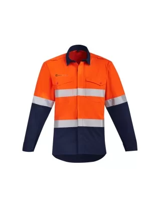 Mens Orange Flame Hi Vis Open Front Spliced Shirt - Hoop Taped