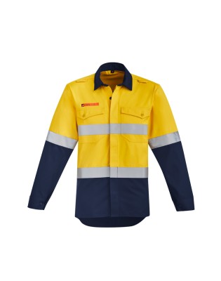 Mens Orange Flame Hi Vis Open Front Spliced Shirt - Hoop Taped