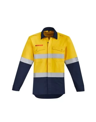 Mens Orange Flame Hi Vis Open Front Spliced Shirt - Hoop Taped