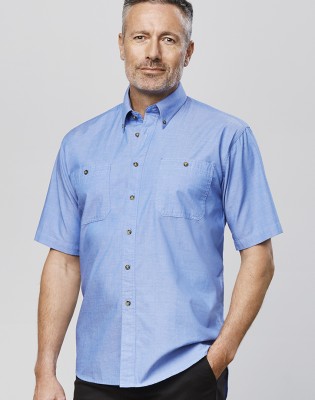 Mens Wrinkle Free Chambray Short Sleeve Shirt