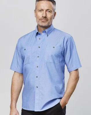Mens Wrinkle Free Chambray Short Sleeve Shirt