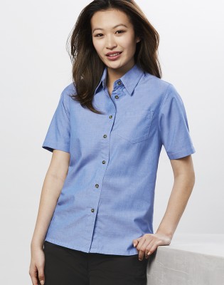 Ladies Wrinkle Free Chambray Short Sleeve Shirt