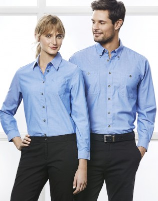 Mens Wrinkle Free Chambray Long Sleeve Shirt