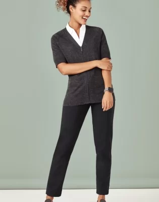 Womens Zip Front Short Sleeve Knit Cardigan