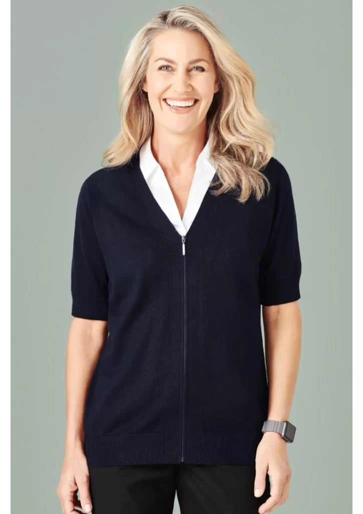 Womens Zip Front Short Sleeve Knit Cardigan Womens Zip Front Short Sleeve Knit Cardigan