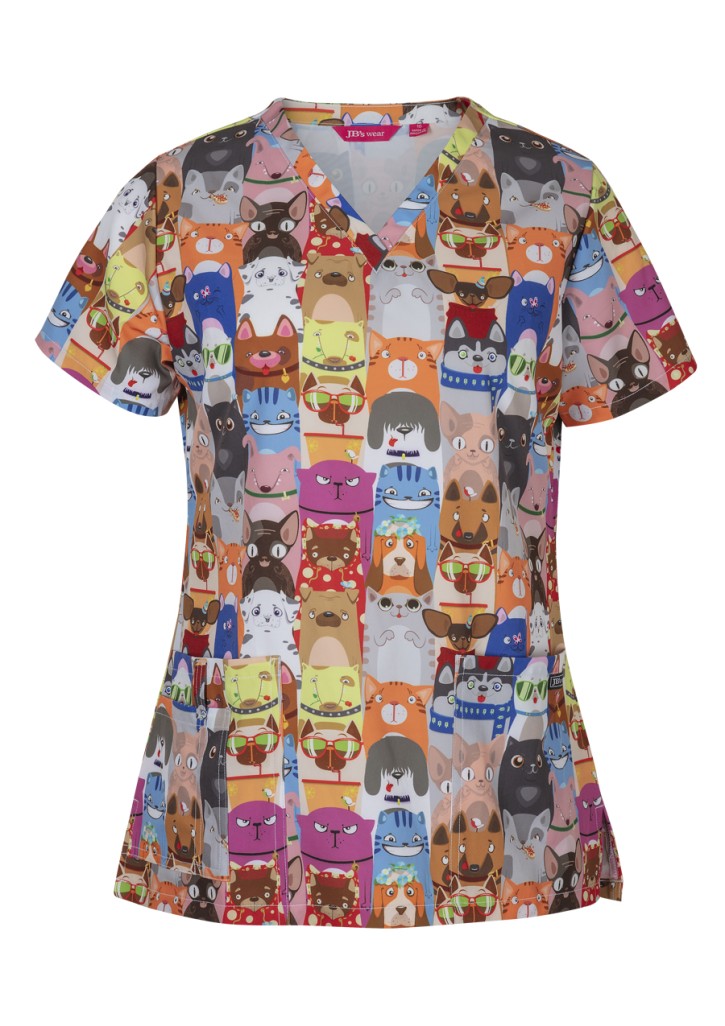 Ladies Scrub Top Printed