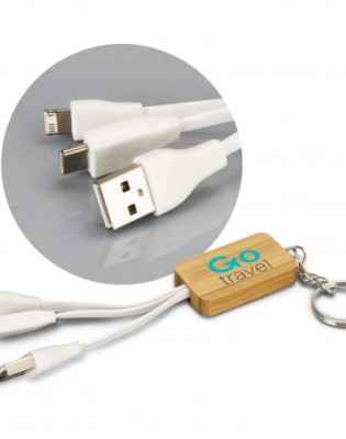 Bamboo Charging Cable Key Ring - Rectangle