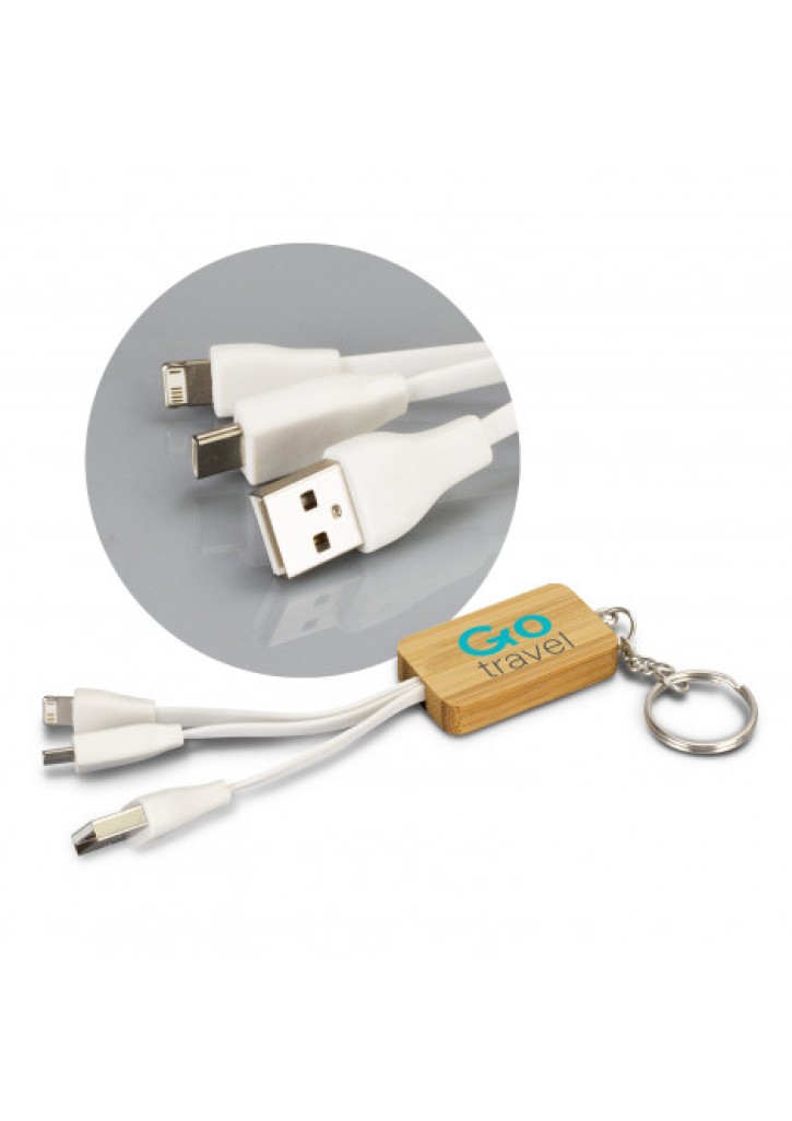 Bamboo Charging Cable Key Ring - Rectangle