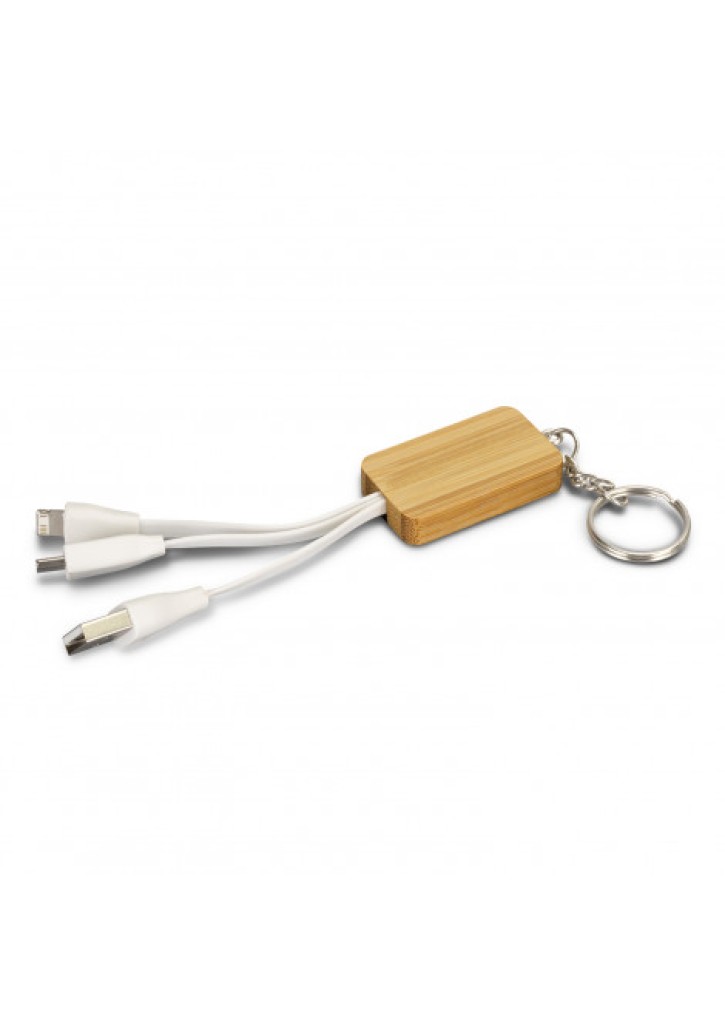 Bamboo Charging Cable Key Ring - Rectangle