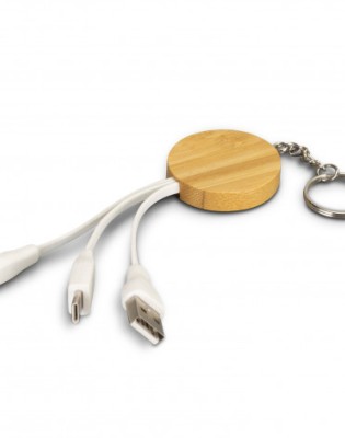 Bamboo Charging Cable Key Ring - Round