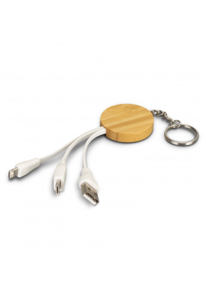 Bamboo Charging Cable Key Ring - Round