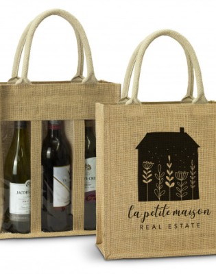 Serena Jute Triple Wine Carrier