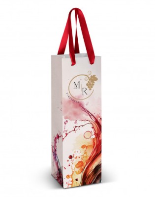Wine Ribbon Handle Paper Bag - Full Colour