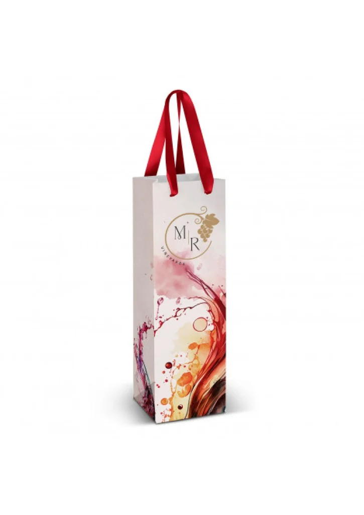 Wine Ribbon Handle Paper Bag - Full Colour