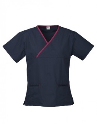Ladies Contrast Crossover Scrubs Top